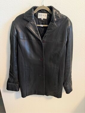 Black Label Black Leather Button-Front Jacket